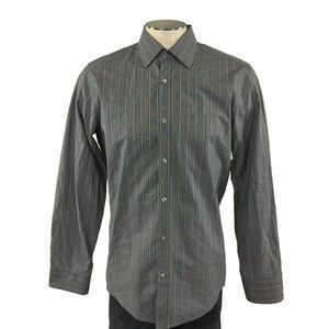 Hugo Boss Button Front Shirt M‎ Black White Stripe Geometric Mens